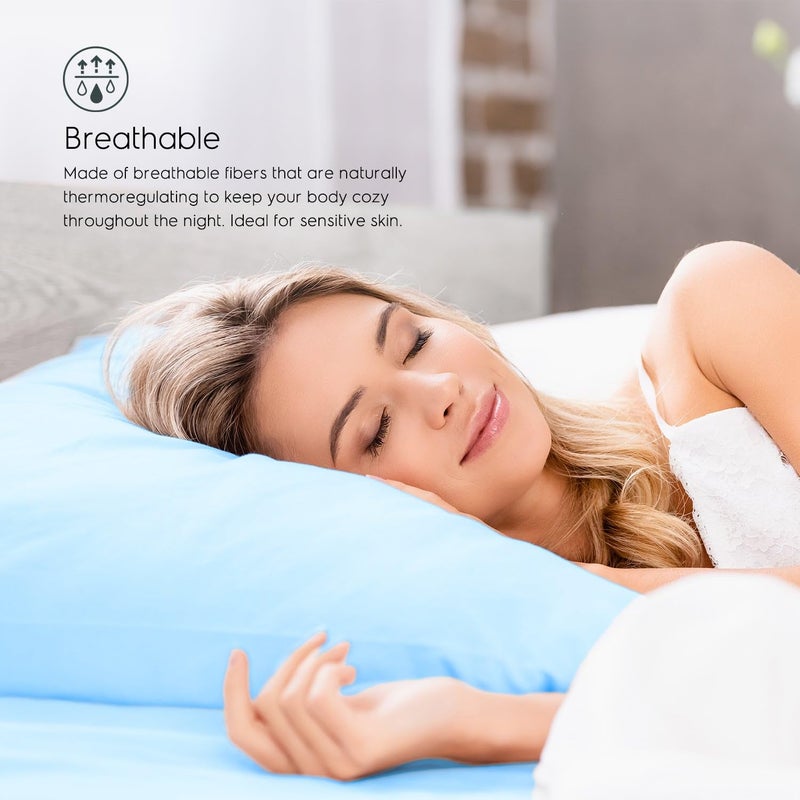 Tafts Queen Sheets Set, Pure 100% Viscose derived from Bamboo Bed Sheets Set, Luxuriously Soft, Silky, Cooling Sheets, Double Stitched, Lifetime Quality Promise (Sky Blue) - Image 3